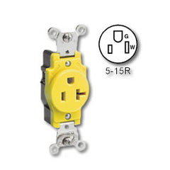 Leviton 5261-CR 15Amp 125V Single Receptacle Smooth Face Yellow Nylon Body