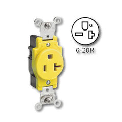 Leviton 5461-CR 20 AMP 250V Single Receptacle Smooth Face Yellow Nylon Body