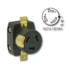 Leviton 7379 50 Amp Black Flush Mount Locking Receptacle - Industrial Grade 250 Volt DC/600 Volt AC (Grounding)