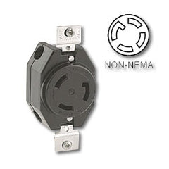 Leviton 3430 30 Amp Flush Mount Locking Receptacle - Industrial Grade 120/208 Volt 3 Phase (Non-Grounding)