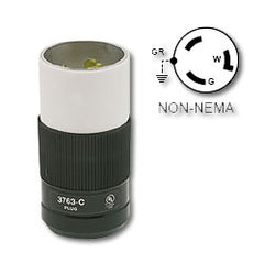 Leviton 3763-C 50 Amp Black and White Locking Plug - Industrial Grade 250 Volt DC/600 AC (Grounding)