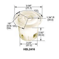 Hubbell HBL2426 20Amp Flanged Receptacle, 3-Pole, 4-Wire Grounding