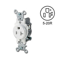 Leviton T5020 Narrow Body Single Receptacle 20 Amp, 125 Volt, NEMA 5-20R