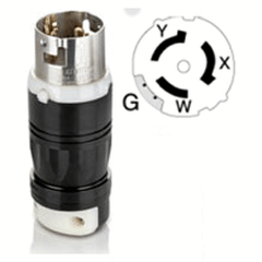 Leviton CS636-5C 50Amp, 125/250V AC, Non-NEMA, 3P, 4W, Black & White Locking Plug, Industrial Grade, Grounding, California-Style(CS)