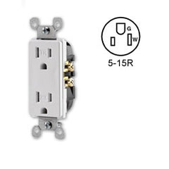 Leviton T5325-S Decora Duplex Receptacle 15 Amp, 125 Volt, Self-Grounding, NEMA 5-15R