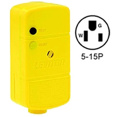 Leviton 6594 Straight Blade, Commercial Grade Angle GFCI Ground Fault-Manual Reset Plug, 15 Amp, 125 Volt