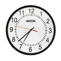 Valcom V-AW12 Round Wireless Analog Clock, Black, Surface Mount