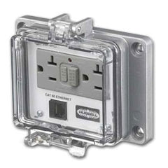 Hubbell PR205E Panel-Safe 20A 125V, GFCI with In-Cabinet Receptacle and Cat 5e Ethernet Access