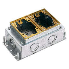 Hubbell B2432 Rectangular 2-Gang Flush Stamped Steel, Brass Trim Floor Box