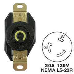 Hubbell HBL2310 AC Receptacle NEMA L5-20R Female Black 125 Volt 20 Amp