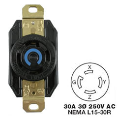 Hubbell HBL2720 AC Receptacle NEMA L15-30 Female Black 250 Volt 30 Amp