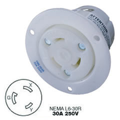 Hubbell HBL2626 AC Flanged Outlet NEMA L6-30 Female White
