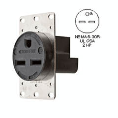 Hubbell HBL9330 Insulgrip® Straight Blade 30 Amp 250 Volt Single Flush Heavy Duty Receptacle, Black