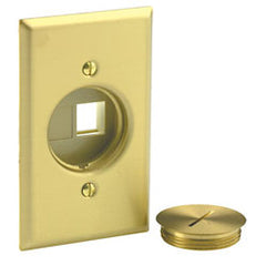 Leviton 41652 Duplex Floor Jack Insert with Brass Plate Screw Cap & Blank Module