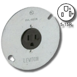 Leviton 5059 Side Wired 15Amp 125V Zinc Plated Steel Single Receptacle on 4" Cover