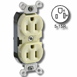 Leviton 5040 Side Wired 15Amp 125V Duplex Receptacle with Pigtail Leads