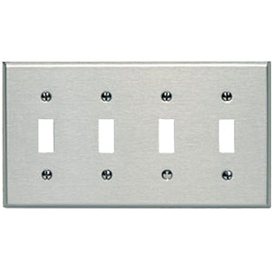 Leviton 84112-40 4-Gang Oversized 4-Toggle Metal Wallplate