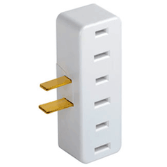 Leviton 65 15Amp 125V Non-Grounding Right Angle 3 Round or Flat Plugs Plug-In Outlet Adapter