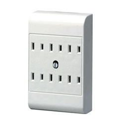 Leviton 49687 15Amp 125V 6 Flat Plugs Plug-In Outlet Adapter