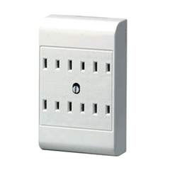 Leviton 49687 15Amp 125V 6 Flat Plugs Plug-In Outlet Adapter
