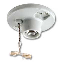 Leviton 29816-C Medium Base One-Piece Glazed Porcelain Outlet Box Mount Incandescent Lampholder