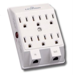 Leviton 3500-PT General Purpose 6-Outlet Plug-in with Two RJ11 Phone Jacks, Power & Circuit Monitor Lights UL 1449 (All Modes)