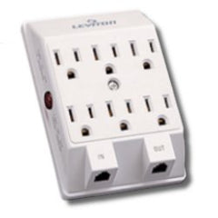 Leviton 3500-PT General Purpose 6-Outlet Plug-in with Two RJ11 Phone Jacks, Power & Circuit Monitor Lights UL 1449 (All Modes)