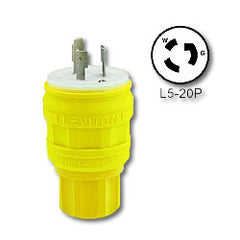 Leviton 26W47-B 20 Amp Black Wetguard Locking Plug with Cover - Industrial Grade 125 Volt (Grounding)