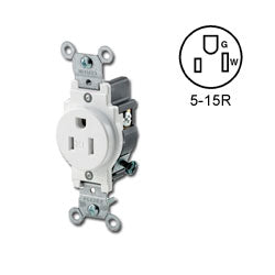 Leviton T5015 Narrow Body Single Receptacle 15 Amp, 125 Volt, NEMA 5-15R