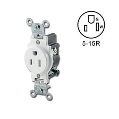 Leviton T5015 Narrow Body Single Receptacle 15 Amp, 125 Volt, NEMA 5-15R