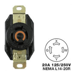 Hubbell HBL2410 AC Receptacle NEMA L14-20 Female Black 125/250 Volt 20 Amp