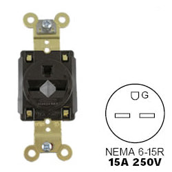 Hubbell HBL5661 15A/250V Straight Blade, Heavy Duty Specification Grade Single Receptacle