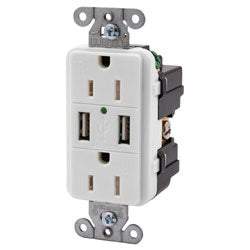 Hubbell USB15X2XGY USB Charger Tamper-Resistant Duplex Receptacle, Gray