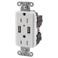 Hubbell USB15X2I USB Charger Tamper-Resistant Duplex Receptacle, Ivory