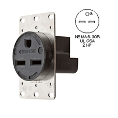 Hubbell HBL9330 Insulgrip® Straight Blade 30 Amp 250 Volt Single Flush Heavy Duty Receptacle, Black