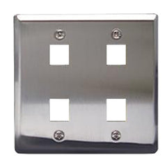 ICC IC107DF4SS Flush Mount Double Gang Stainless Steel Faceplate-4 Port