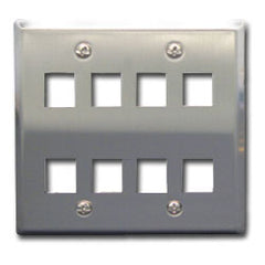 ICC IC107DF8SS Flush Mount Double Gang Stainless Steel Faceplate-8 Port