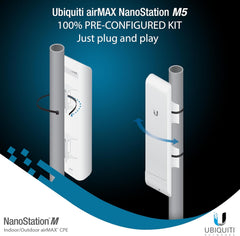 Ubiquiti NSM5 PRE-CONFIGURED Bundle of 2 Ubiquiti airMAX NanoStation M5, Point to Point Outdoor WiFi Bridge, Plugh and Play, 5GHz, 150+Mbps, 15+km Link Range, Network WiFi Bridge.