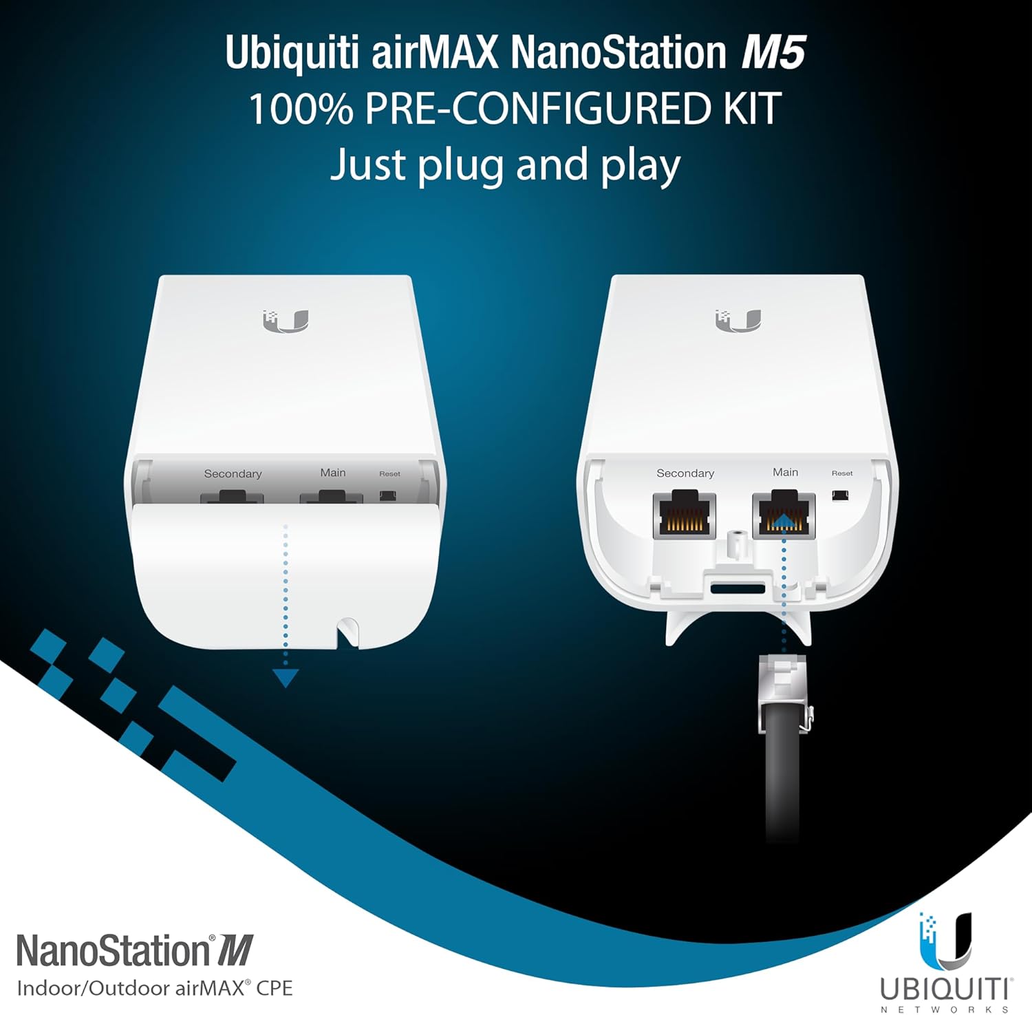 Ubiquiti NSM5 PRE-CONFIGURED Bundle of 2 Ubiquiti airMAX NanoStation M5, Point to Point Outdoor WiFi Bridge, Plugh and Play, 5GHz, 150+Mbps, 15+km Link Range, Network WiFi Bridge.