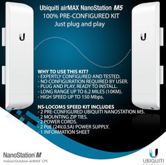 Ubiquiti NSM5 PRE-CONFIGURED Bundle of 2 Ubiquiti airMAX NanoStation M5, Point to Point Outdoor WiFi Bridge, Plugh and Play, 5GHz, 150+Mbps, 15+km Link Range, Network WiFi Bridge.