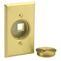 Leviton 41652 Duplex Floor Jack Insert with Brass Plate Screw Cap & Blank Module