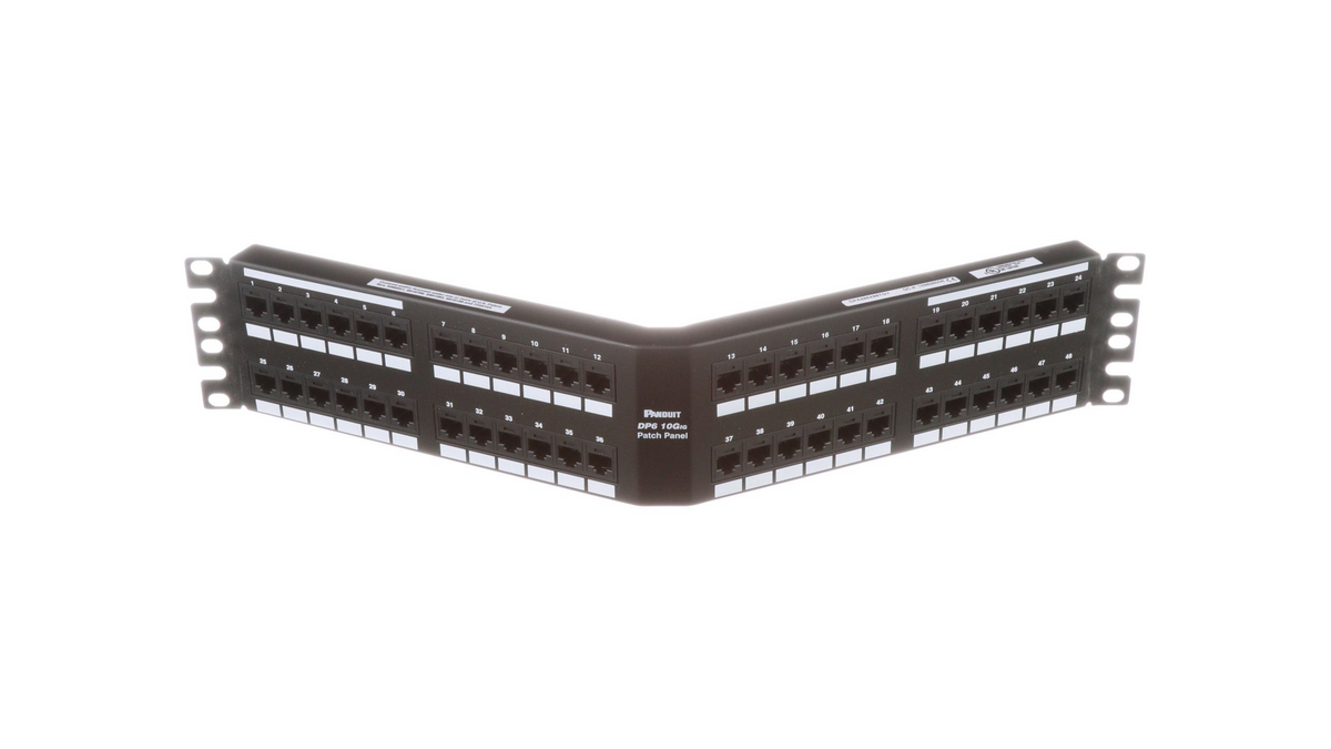 Panduit® DPA486X88TGY 48-Port DP6™ 10GIG™ Angled Patch Panel, Black